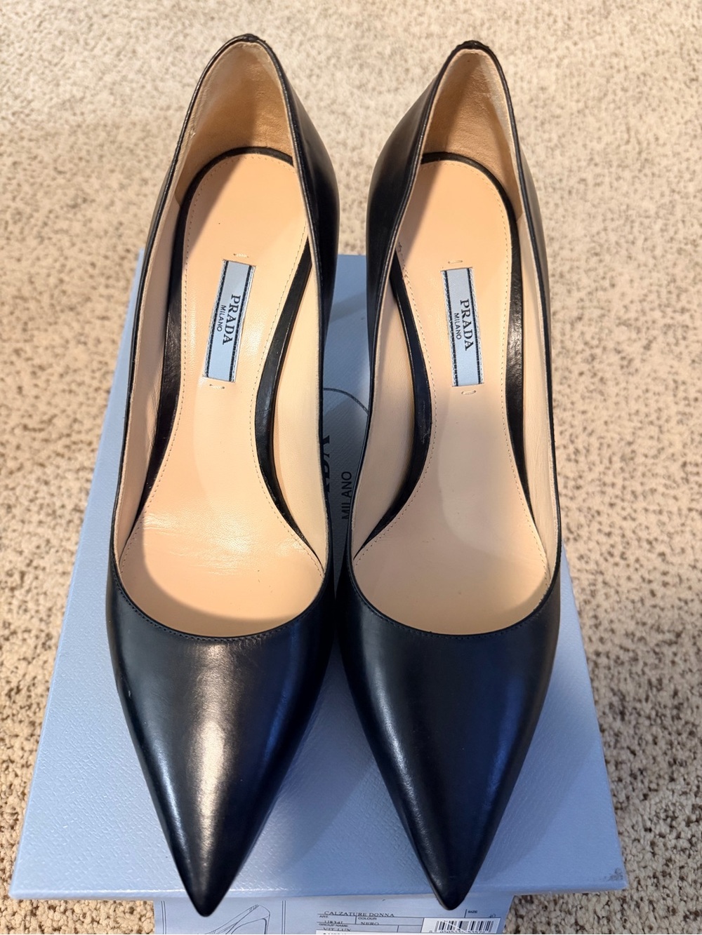 Authentic Prada Saffiano Calzature Donna Black Pointed-Toe Leather Heels sz 40/9